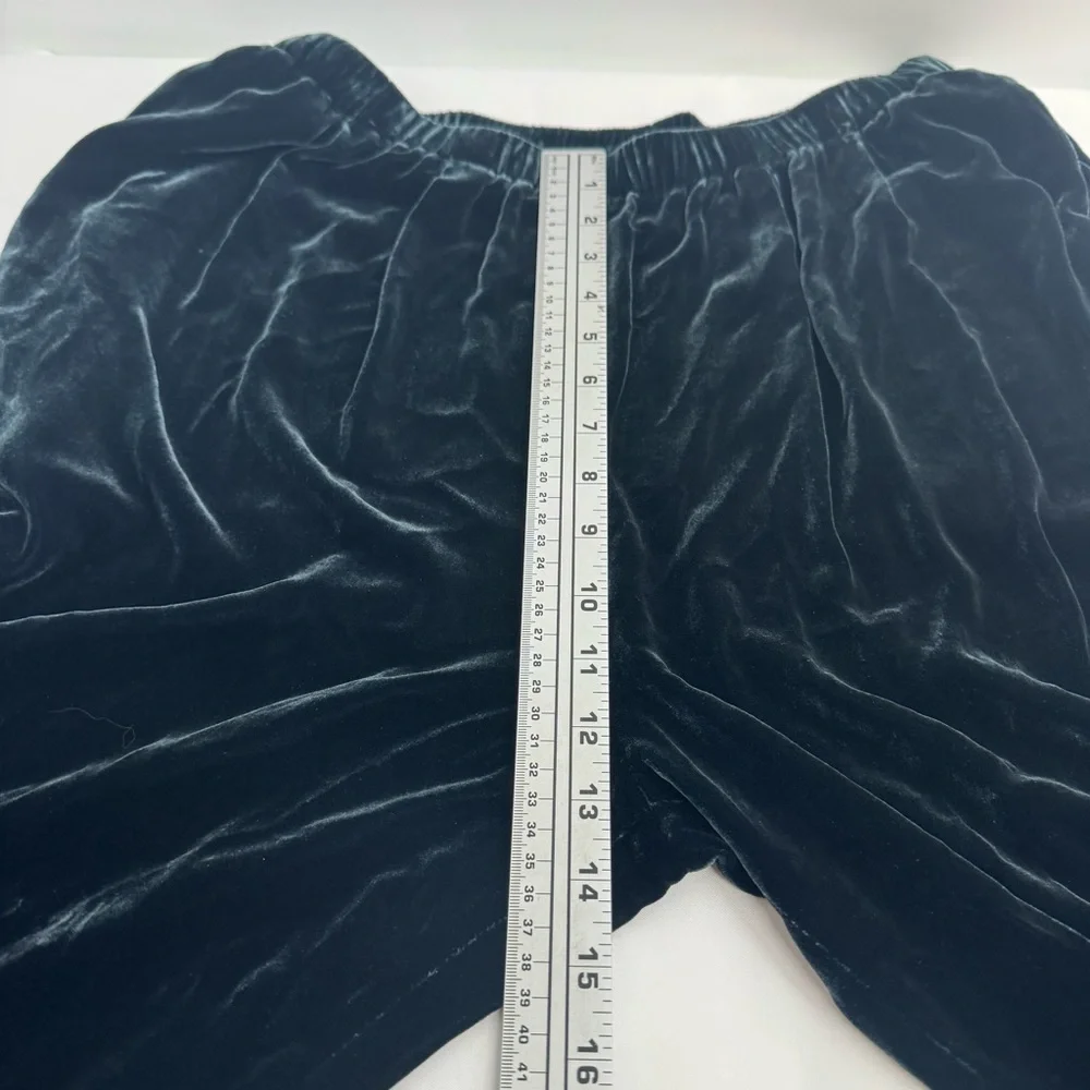 Eileen Fisher Size L Pants High Waist Elastic Waist Green Velvet Silk Blend